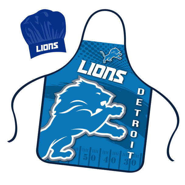 Detroit Lions Chef Hat and Apron Set Cooking Kitchen BBQ Fan Gear