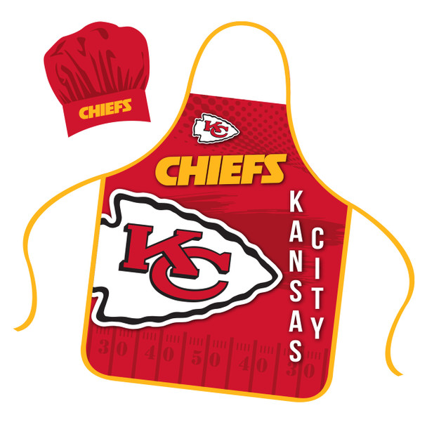 Kansas City Chiefs Chef Hat and Apron Set Cooking Kitchen BBQ Fan Gear