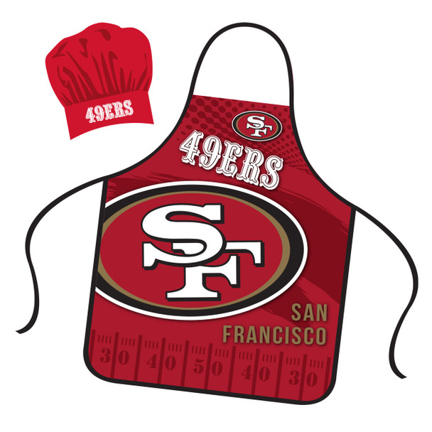 San Francisco 49ers Chef Hat and Apron Set Cooking Kitchen BBQ Fan Gear