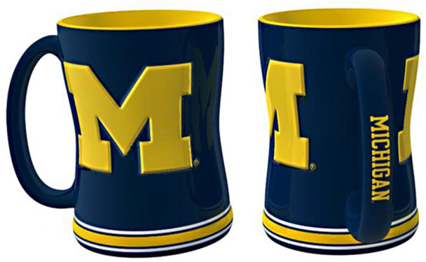 Michigan Wolverines Sculpted Relief Coffee Mug 14oz Team Color NFL Drinkware