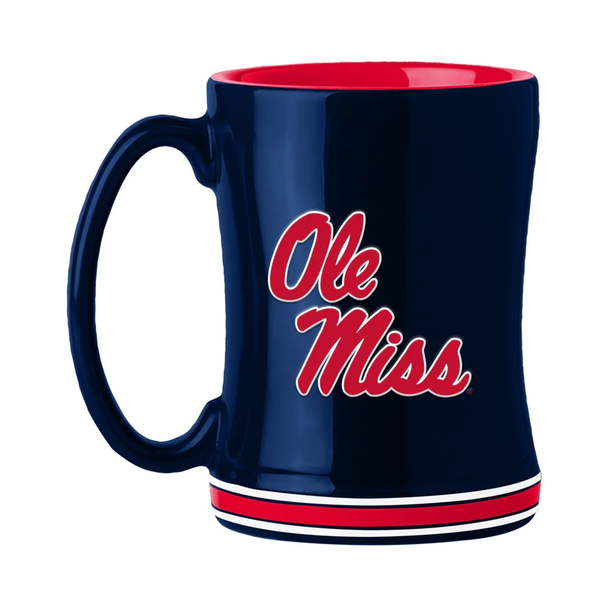 Mississippi Rebels Sculpted Relief Coffee Mug 14oz Team Color NFL Drinkware