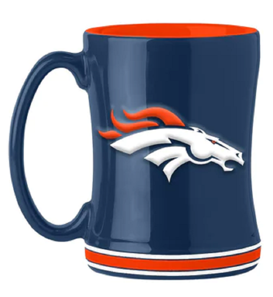Denver Broncos Sculpted Relief Coffee Mug 14oz Team Color NFL Drinkware