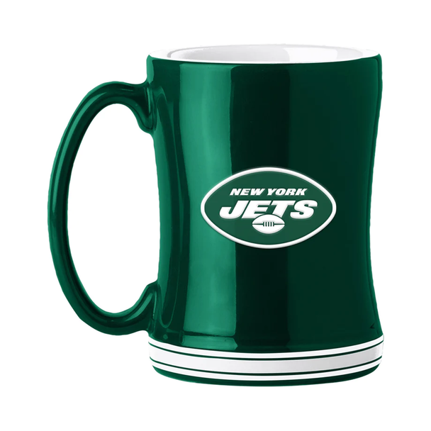 New York Jets Sculpted Relief Coffee Mug 14oz Team Color NFL Drinkware
