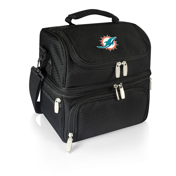 Miami Dolphins Pranzo Lunch Bag Cooler with Utensils NFL Lunch Tote, (Black)