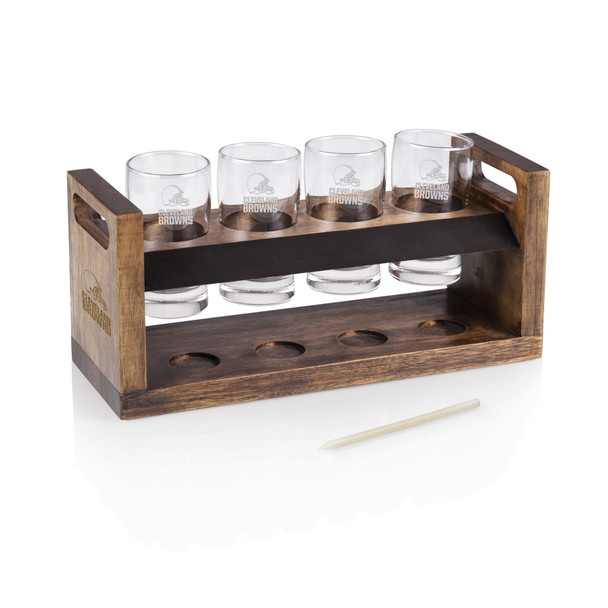 Cleveland Browns Craft Beer Flight Beverage Sampler, (Acacia Wood)