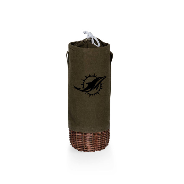 Miami Dolphins Malbec Insulated Canvas and Willow Wine Bottle Basket, (Khaki Green with Beige Accents)