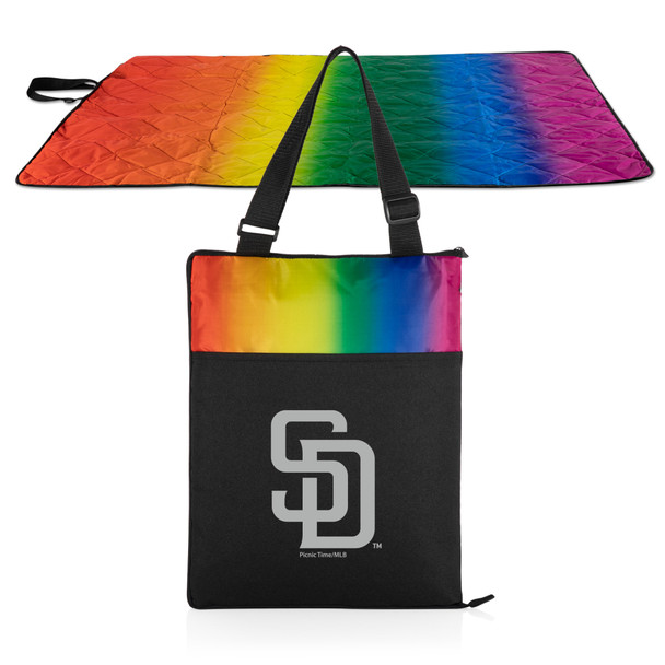 San Diego Padres Vista Outdoor Picnic Blanket & Tote (Rainbow with Black)
