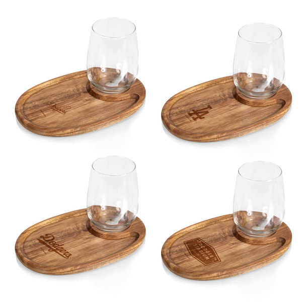 Los Angeles Dodgers Wine Appetizer Plate Set Of 4 (Acacia Wood)