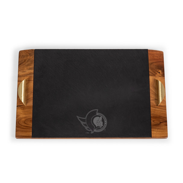 Ottawa Senators Covina Acacia and Slate Serving Tray, (Acacia Wood & Slate Black with Gold Accents)