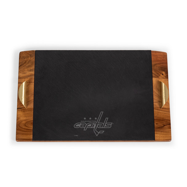 Washington Capitals Covina Acacia and Slate Serving Tray, (Acacia Wood & Slate Black with Gold Accents)