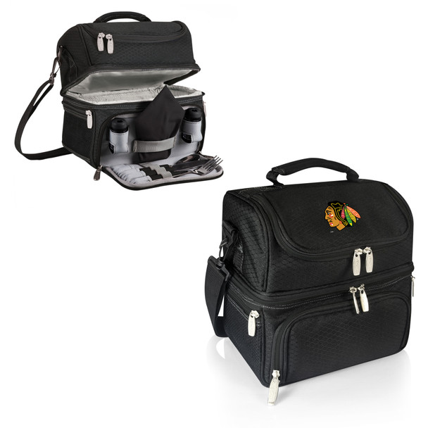 Chicago Blackhawks Pranzo Lunch Bag Cooler with Utensils NHL Lunch Tote, (Black)