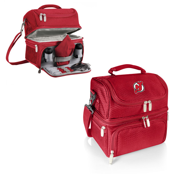 New Jersey Devils Pranzo Lunch Bag Cooler with Utensils NHL Lunch Tote, (Red)