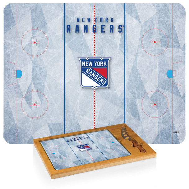 New York Rangers Hockey Rink Icon Glass Top Cutting Board & Knife Set, (Parawood & Bamboo)