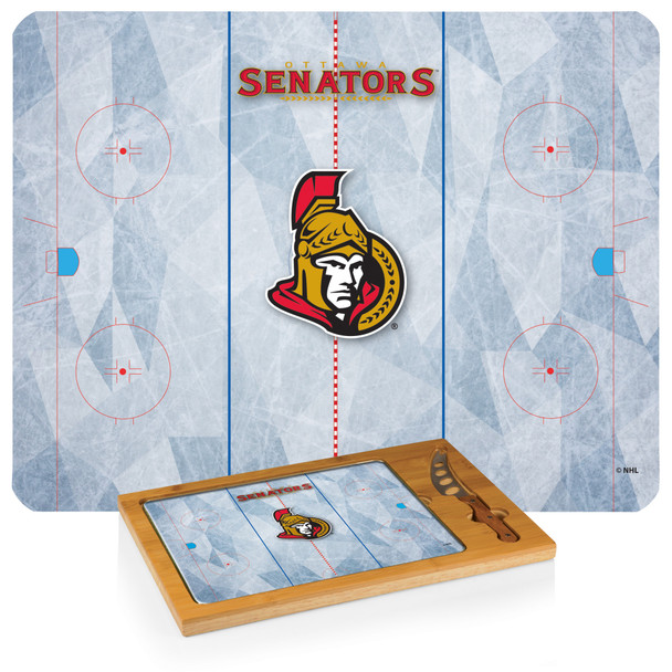Ottawa Senators Hockey Rink Icon Glass Top Cutting Board & Knife Set, (Parawood & Bamboo)