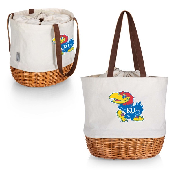 Kansas Jayhawks Coronado Canvas and Willow Basket Tote, (Beige Canvas)