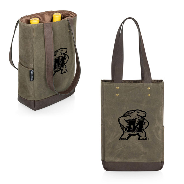 Maryland Terrapins 2 Bottle Insulated Wine Cooler Bag, (Khaki Green with Beige Accents)