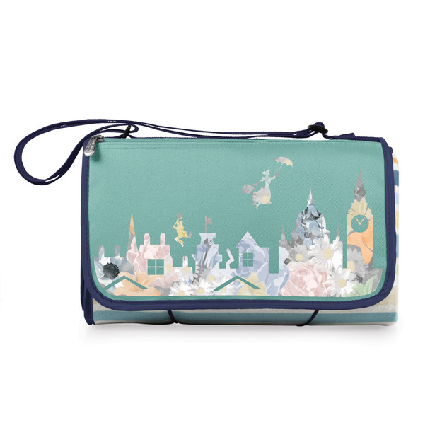 Mary Poppins Blanket Tote Outdoor Picnic Blanket, (St. Tropez Collection Sky Blue with Multi Stripe Pattern)