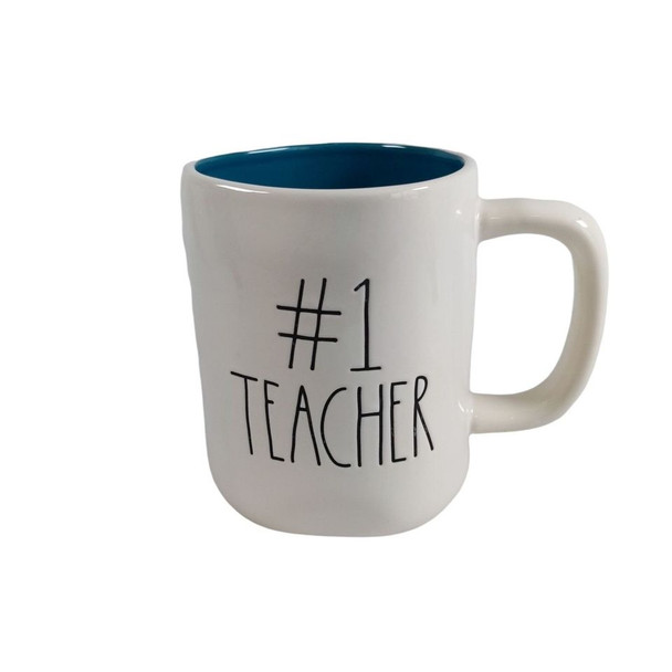 Rae Dunn #1 Teacher Ceramic Coffee Mug - Turquoise Interior