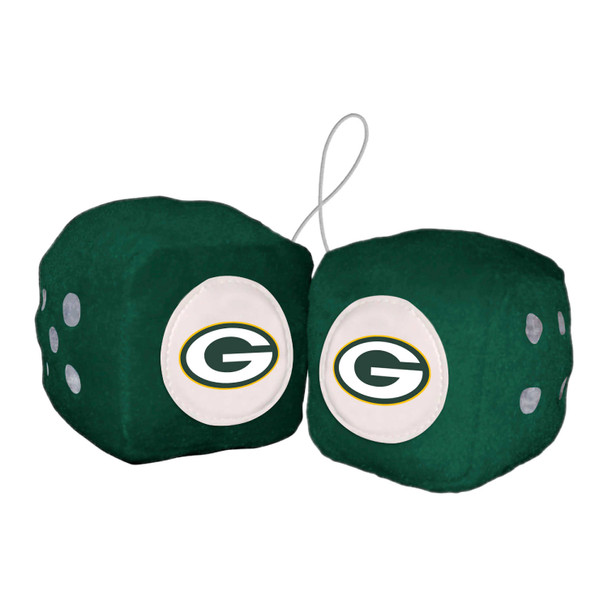 Green Bay Packers Team Color Fuzzy Dice D√©cor 3" Set Oval G Primary Logo