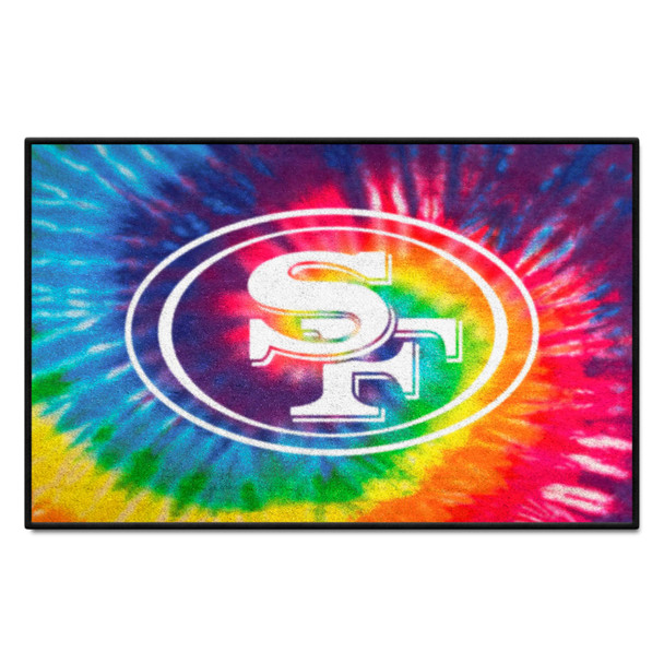 San Francisco 49ers Tie Dye Starter Mat Accent Rug - 19in. x 30in. Oval SF Primary Logo