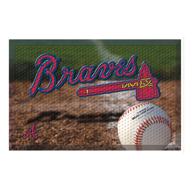 Atlanta Braves Rubber Scraper Door Mat Braves with Tomahawk Primary Logo