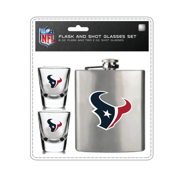Houston Texans Flask and Shot Glass Set Stainless Steel Barware Fan Gear