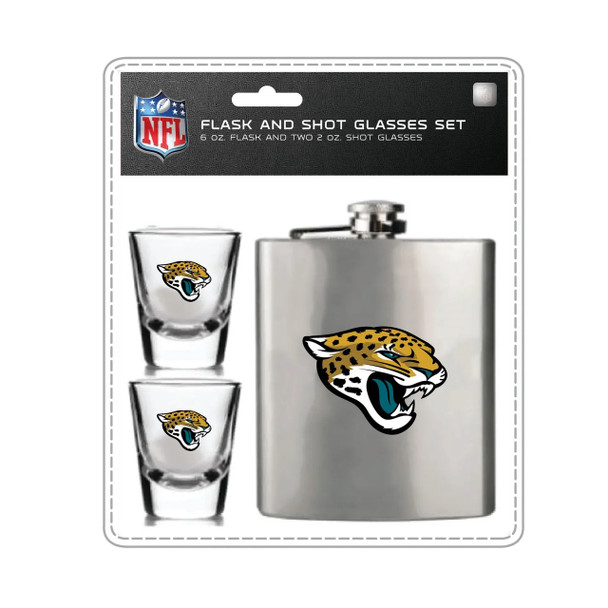Jacksonville Jaguars Flask and Shot Glass Set Stainless Steel Barware Fan Gear