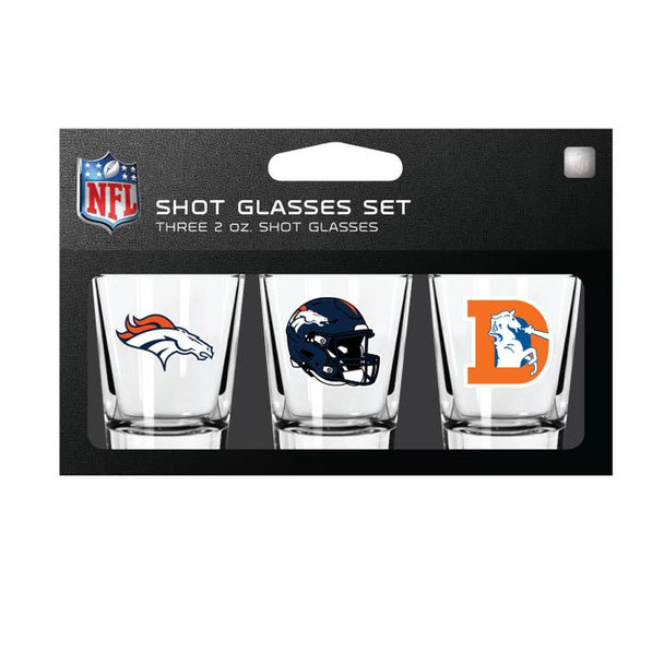 Denver Broncos 3-Pack Shot Glass SetNFL Barware Fan Drinkware