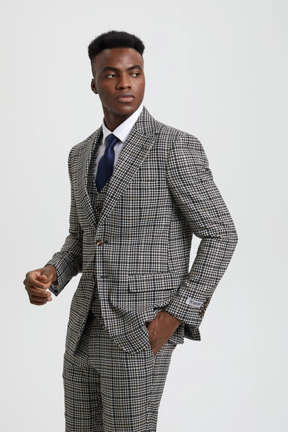 Stacy Adams 3-Piece Plaid Suit Hybrid Fit - Grey (SM162H1)