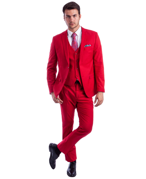 Light Weight Men's Stretch Skinny Fit 3-Piece Suit - Red