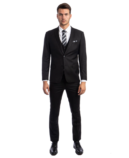 Light Weight Men's Stretch Skinny Fit 3-Piece Suit - Black