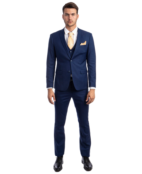 Light Weight Men's Stretch Skinny Fit 3-Piece Suit - Indigo