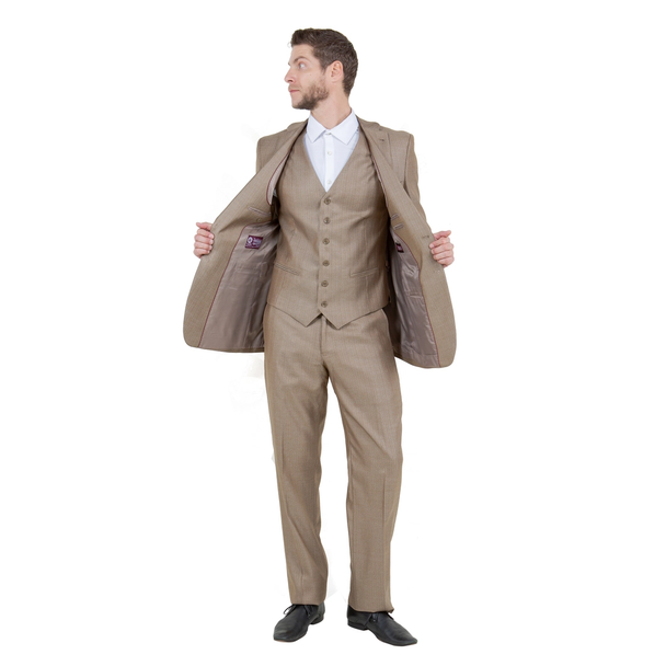 Tazzio Men's Modern Fit 3-Piece Suit - Dark Tan Tazzio Men's Modern Fit 3-Piece Suit - Dark Tan