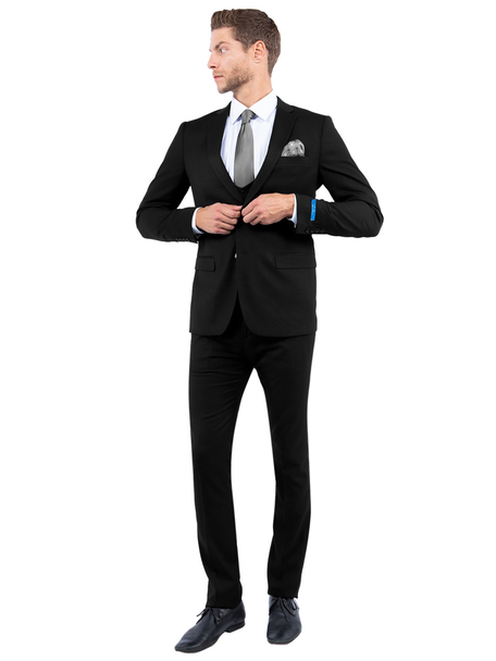 Men's 3-Piece Solid 2 Button Fashion Suit - Black