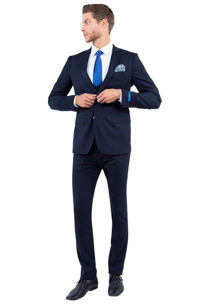 Men's 3-Piece Solid 2 Button Fashion Suit - Dark Navy
