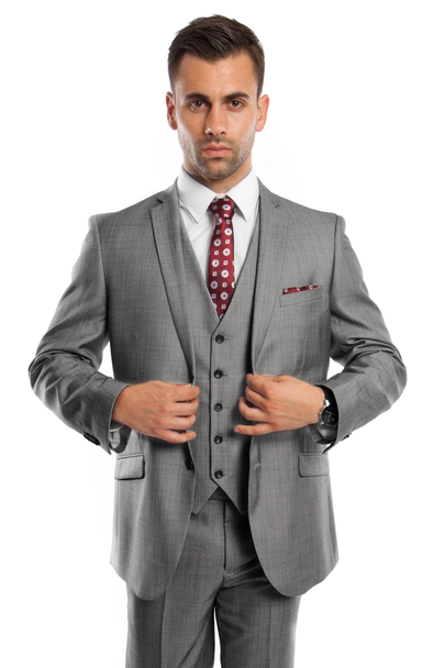 Men's 3-Piece Sharkskin Fashion Suit - Grey