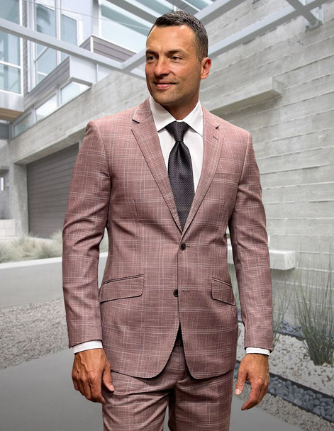 Porto-11 Plaid Handcrafted Italian Wool Suit Set - Mauve