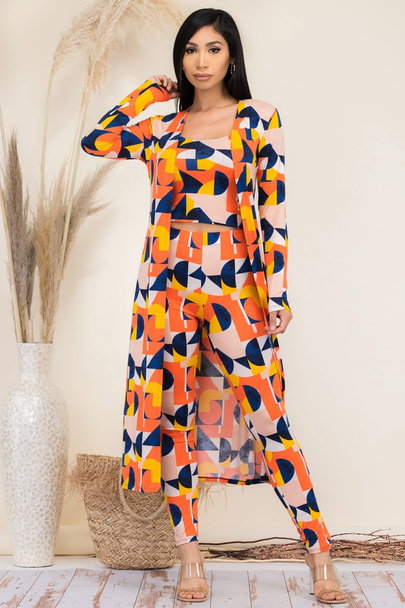 Women's 3-Piece Pant & Duster Set - Abstract Women's 3-Piece Pant & Duster Set - Abstract