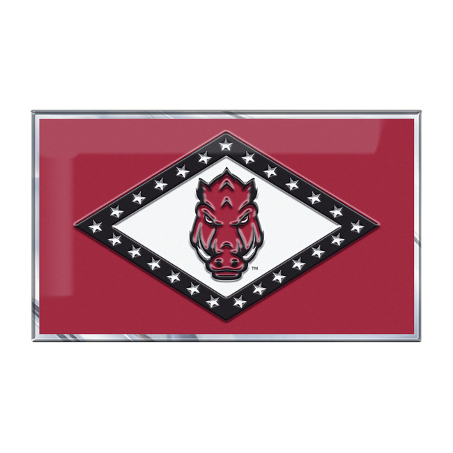 Arkansas Razorbacks Embossed State Flag Emblem Primary Team Logo on State Flag Design