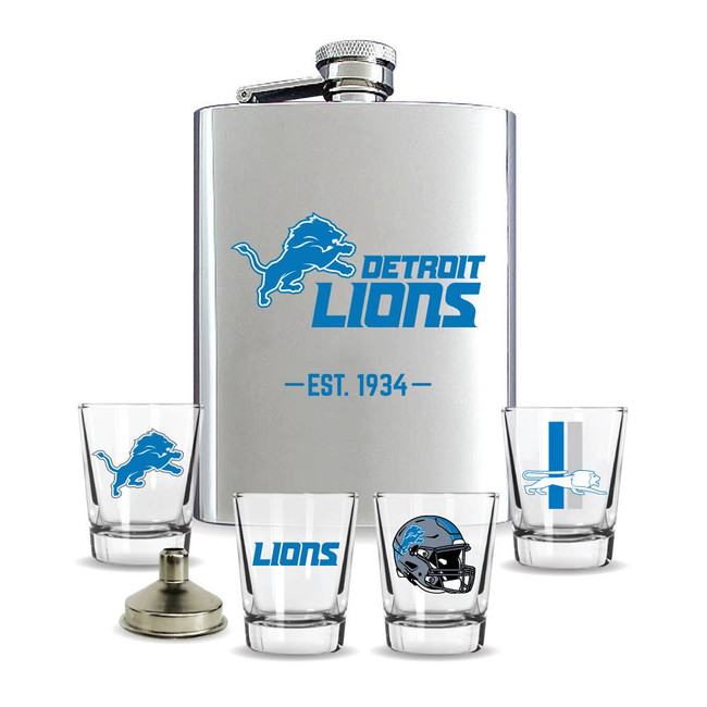 Detroit Lions Flask Gift Set Stainless Steel Barware NFL Fan Gift