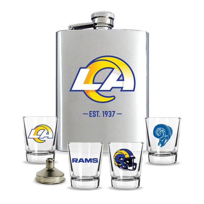 Los Angeles Rams Flask Gift Set Stainless Steel Barware NFL Fan Gift