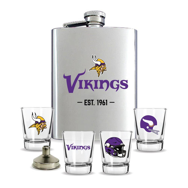 Minnesota Vikings Flask Gift Set Stainless Steel Barware NFL Fan Gift