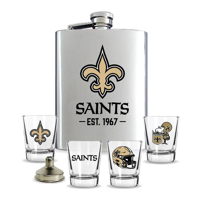 New Orleans Saints Flask Gift Set Stainless Steel Barware NFL Fan Gift