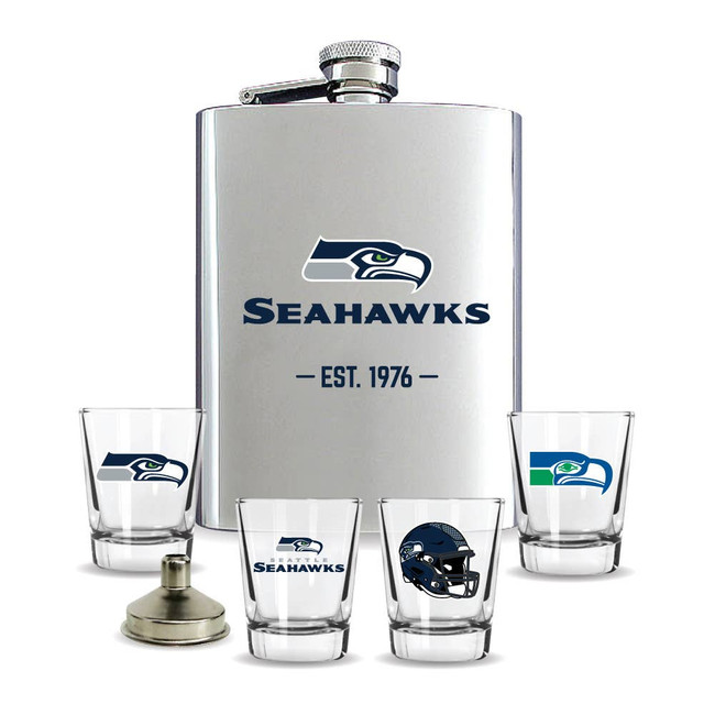 Seattle Seahawks Flask Gift Set Stainless Steel Barware NFL Fan Gift
