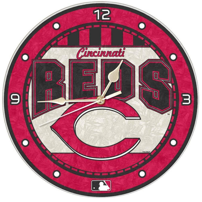 Cincinnati Reds 12" Art Glass Clock