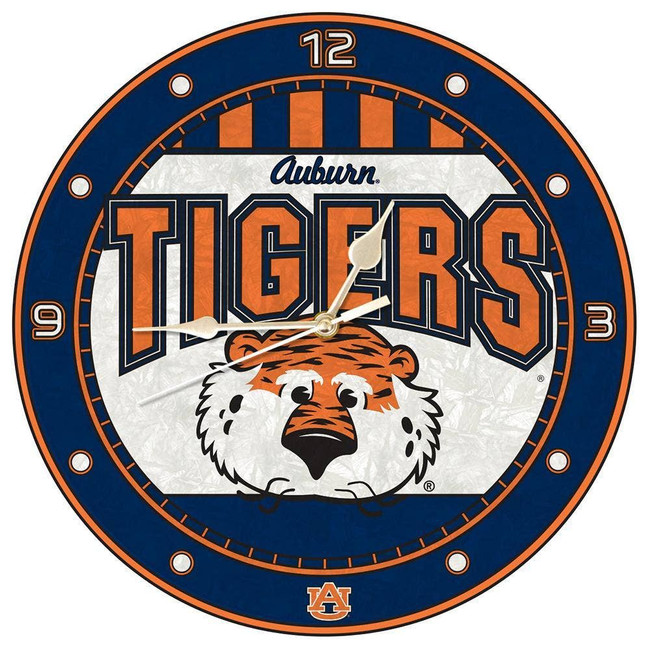 Auburn Tigers 12" Art Glass Clock