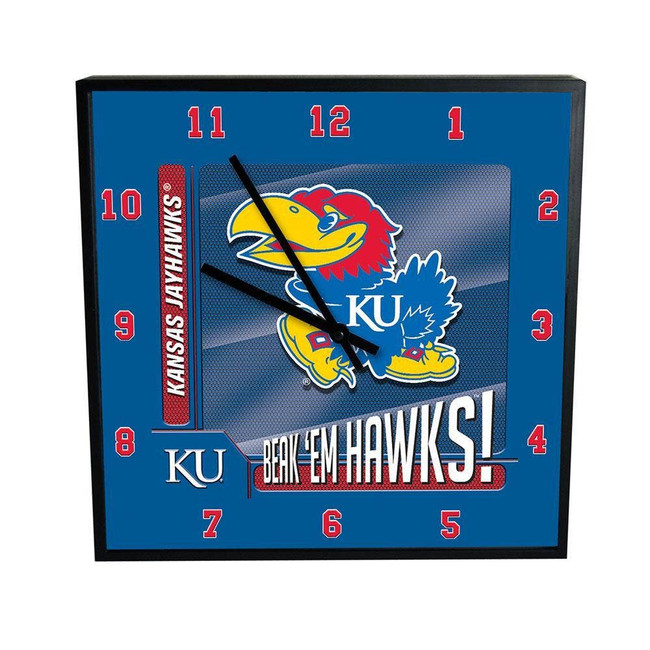 Kansas Jayhawks 12" Square Carbon Fiber Clock