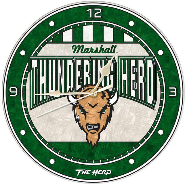 Marshall Thundering Herd 12" Art Glass Clock