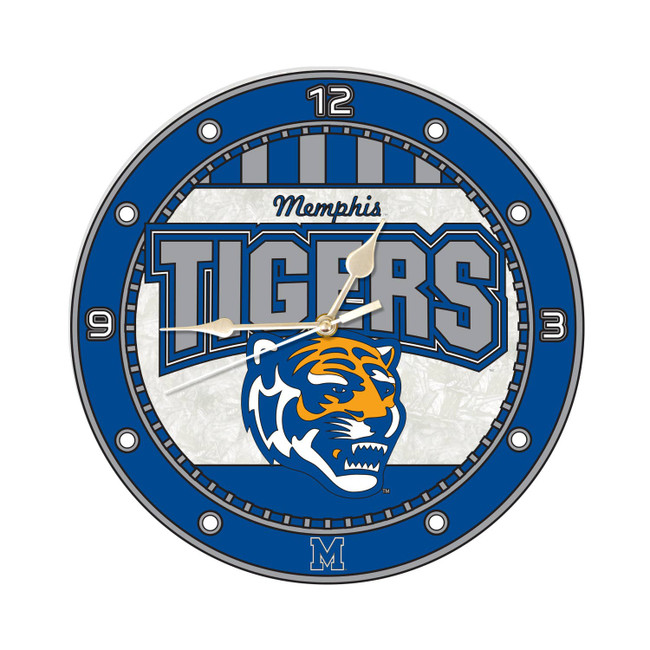 Memphis Tigers 12" Art Glass Clock
