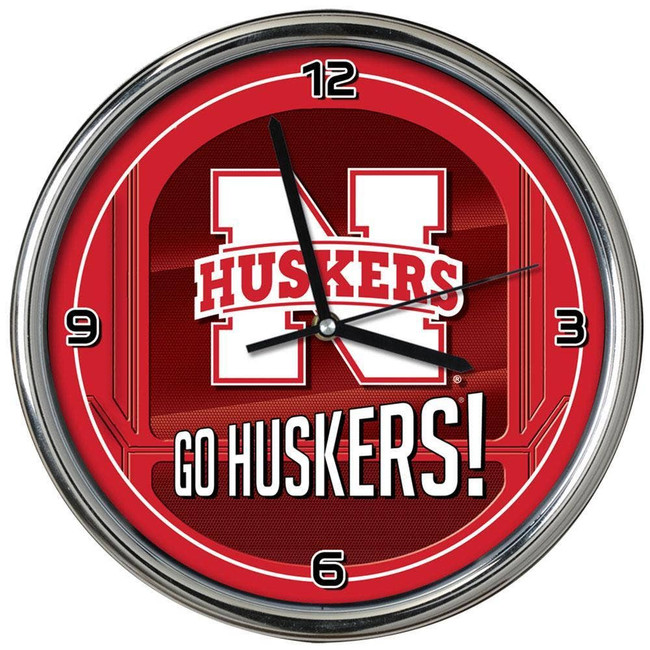 Nebraska Cornhuskers Go Team! Chrome Clock
